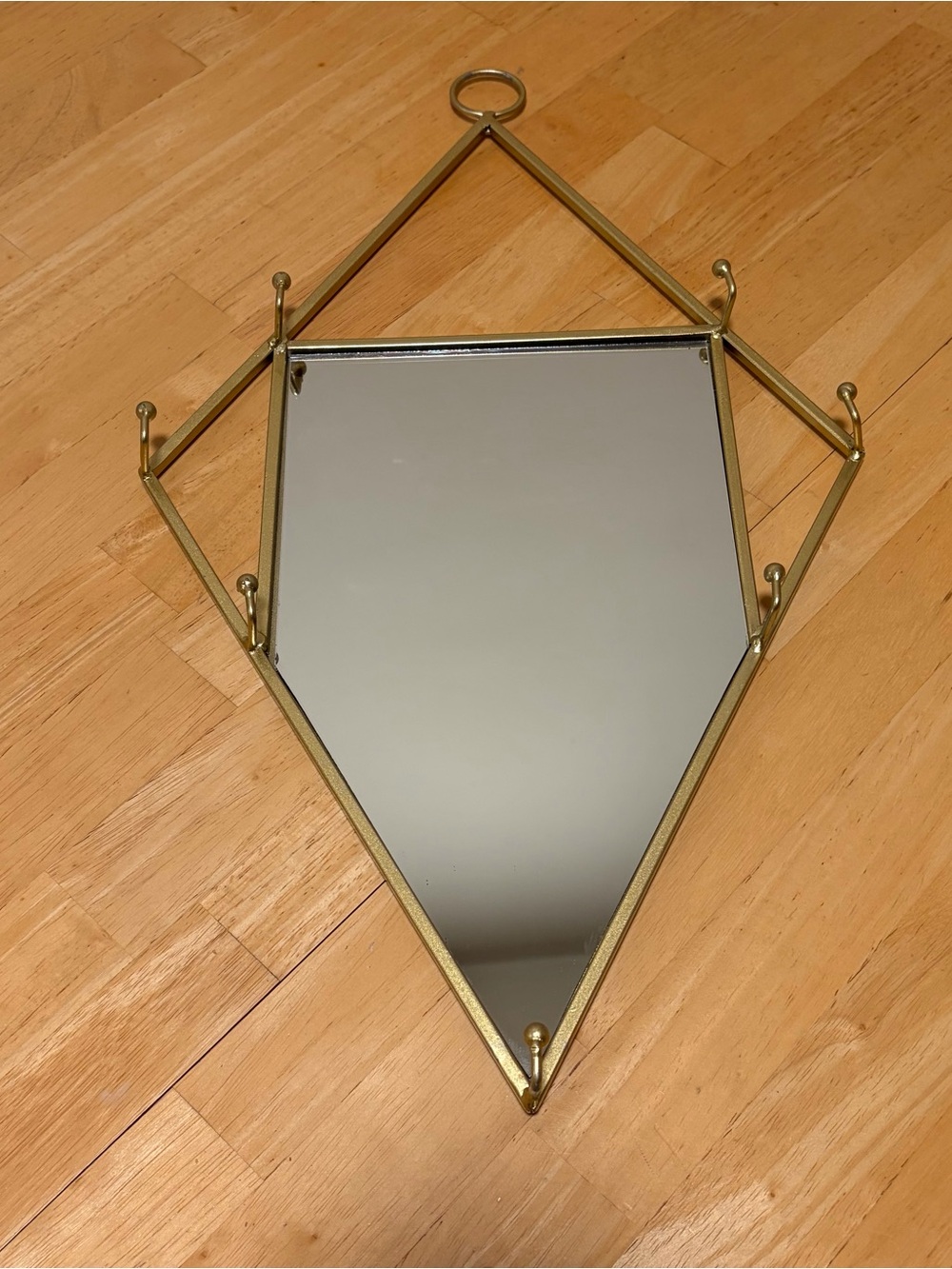 Gold Geometric Wall Mirror with Hooks - Decorative Wall Accent